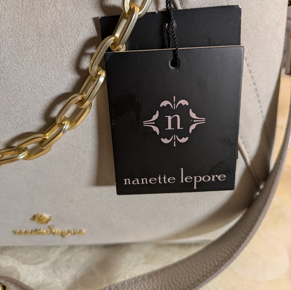NWOT Nanette Lepore Faux Suede Leather Pearl Satchel Crossbody - Picture 5 of 10
